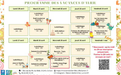 Programme de la Maison des Familles – Vacances d&rsquo;avril